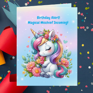 Niedliche Whimsical Floral Unicorn Girly Kindergeb Karte