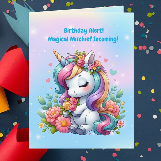 Niedliche Whimsical Floral Unicorn Girly Kindergeb Karte (Von Creator hochgeladen)