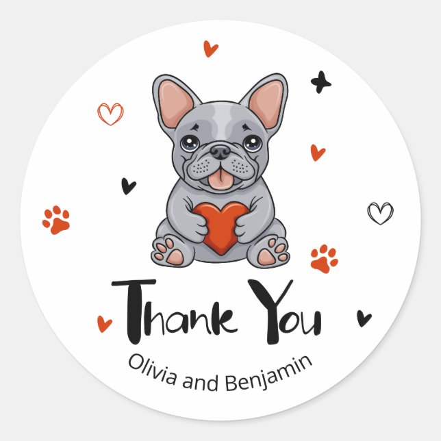 Niedliche Whimsical French Bulldog Danke Runder Aufkleber (Vorderseite)