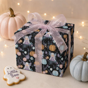 Niedliche Whimsical Ghost Fairy und Pumpkins Hallo Geschenkpapier Set