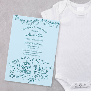 Niedliche Whimsical Hand Drawn Bärenjunge Dusche Einladung