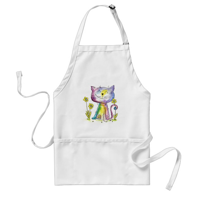 Niedliche Whimsical Happy Cat mit gelber Blume Schürze (Vorne)