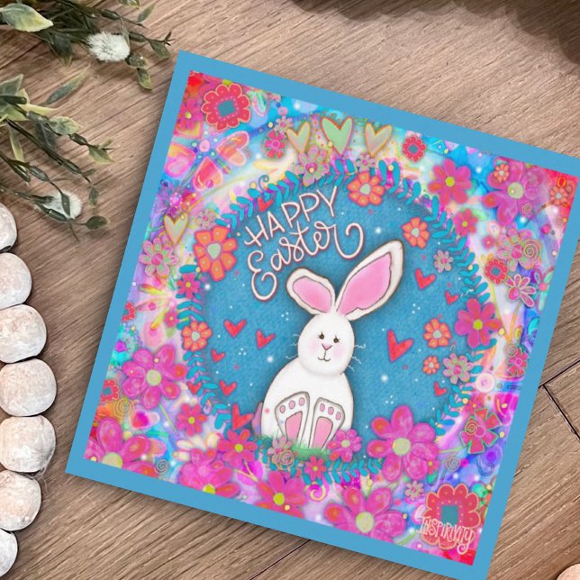 Niedliche Whimsical Happy Oaster Bunny Inspirivity Mitteilungskarte (Von Creator hochgeladen)