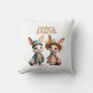 Niedliche, Whimsical Happy Oaster mit 2 Kaninchen Kissen
