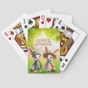 Niedliche, Whimsical Happy Oaster mit 2 Kaninchen Spielkarten