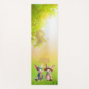 Niedliche, Whimsical Happy Oaster mit 2 Kaninchen Yogamatte