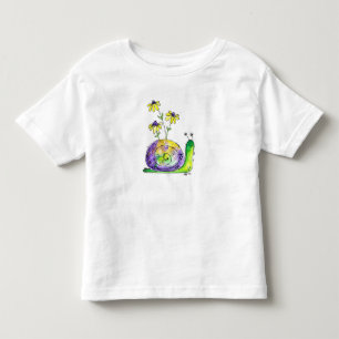 Niedliche Whimsical Happy Snail mit gelben Blumen Kleinkind T-shirt