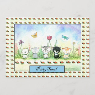 Niedliche Whimsical Kitty Puppy Ladybug Einladung