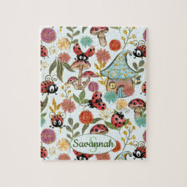 Niedliche Whimsical Ladybugs Mushrooms Blume Monog