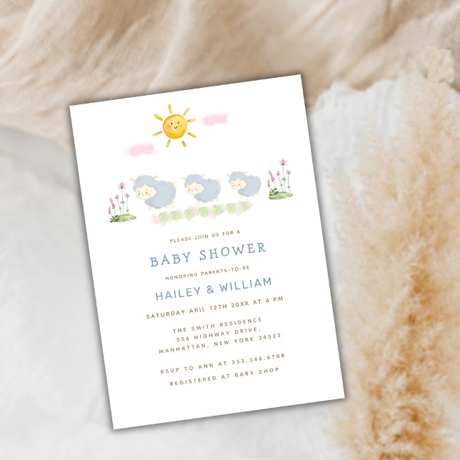 Niedliche Whimsical Little Sheep Baby Dusche Einladung (Cute Whimsical Little Sheep Baby Shower Invitation)
