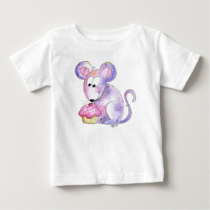 Niedliche whimsical Maus mit einem Cupcake Baby T-shirt