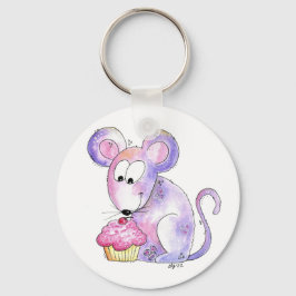 Niedliche whimsical Maus mit einem Cupcake Schlüsselanhänger