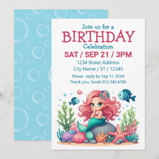 Niedliche Whimsical Mermaid und Fish Friends Szene Einladung