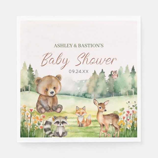 Niedliche Whimsical Neutral Woodland Animal Baby D Serviette (Vorderseite)