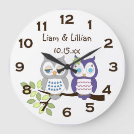 Niedliche Whimsical Owl Twins Wall Clock Große Wanduhr