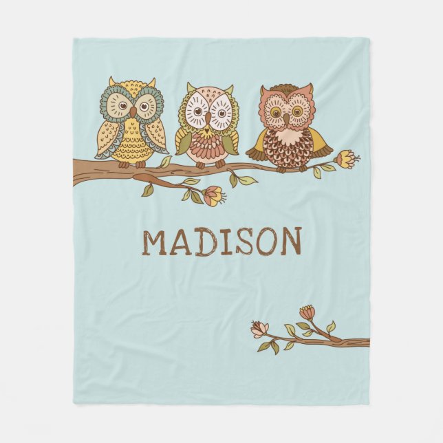 Niedliche Whimsical Owls Moderne Personalisierte M Fleecedecke (Vorderseite)