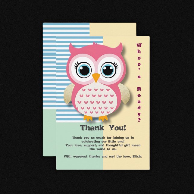 Niedliche Whimsical Pink Owl Babydusche Dankeskarte (Von Creator hochgeladen)