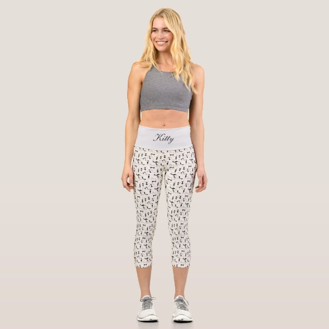 Niedliche Whimsical Playful Slinky Black Cats Capri Leggings (Vorderseite)