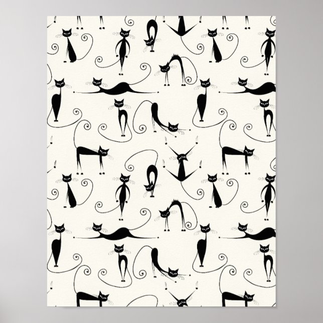 Niedliche Whimsical Playful Slinky Black Cats Poster (Vorne)