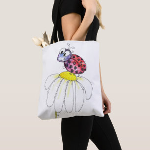 Niedliche Whimsical Red Ladybug auf einer weißen B Tasche