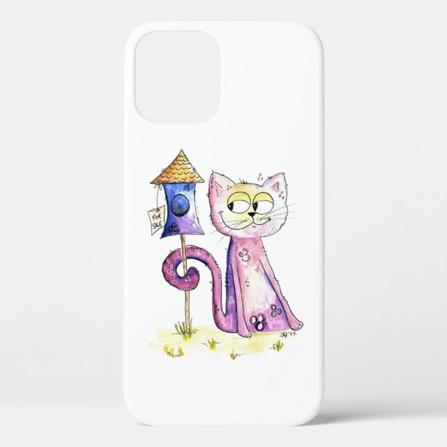Niedliche Whimsical Sneaky Cat mit Birdhouse Case-Mate iPhone Hülle (Rückseite)