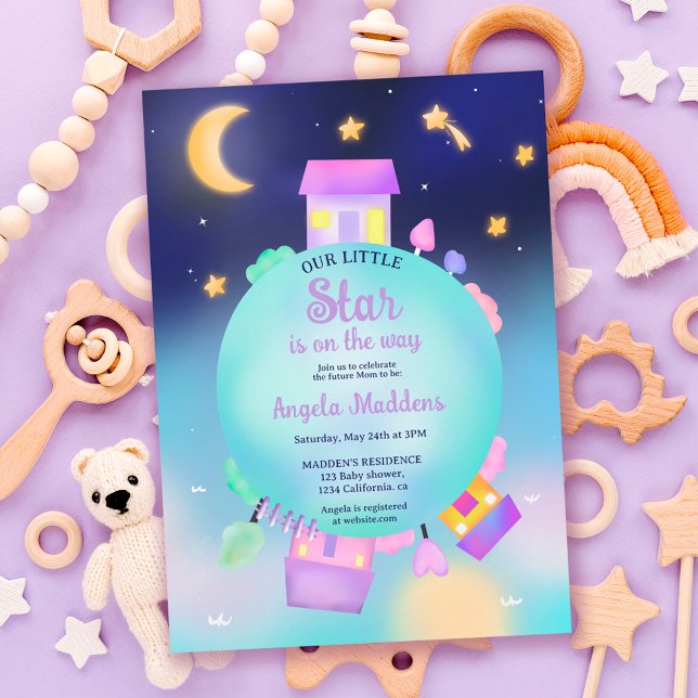 Niedliche whimsical Sonnenscheinsterne und Mond Ba Einladung (Von Creator hochgeladen)