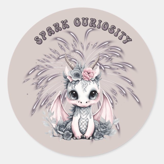 Niedliche Whimsical "Spark Curiosity" Kleiner Drac Runder Aufkleber (Vorderseite)