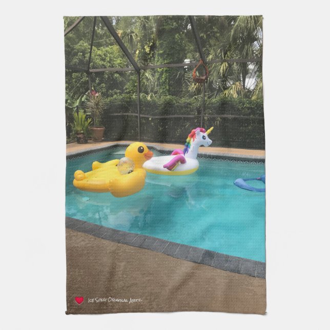 Niedliche Whimsical Unicorn Duck in Schwimmbad Küc Geschirrtuch (Vertikal)