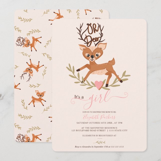 Niedliche whimsical wood leaf oh ire baby dusche einladung (Vorne/Hinten)