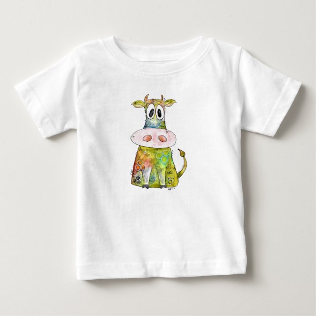 Niedliche Whimsikfarbene Kuh Baby T-shirt (Vorderseite)