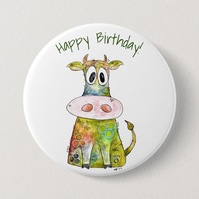 Niedliche Whimsikfarbene Kuh Button (Vorderseite)