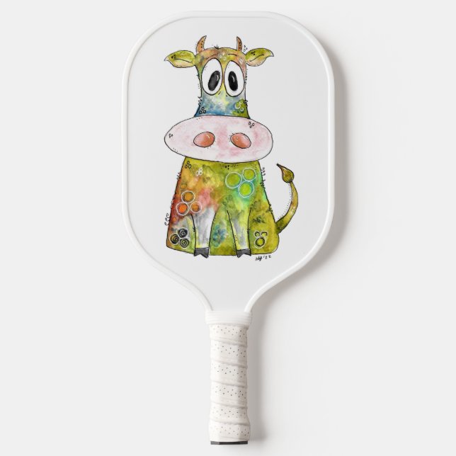 Niedliche Whimsikfarbene Kuh Pickleball Schläger (Vorderseite)