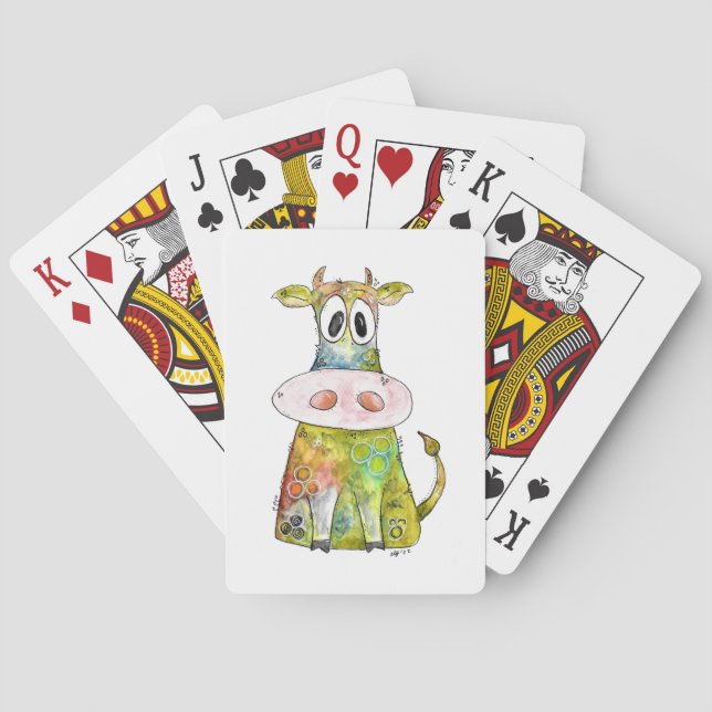 Niedliche Whimsikfarbene Kuh Spielkarten (Rückseite)