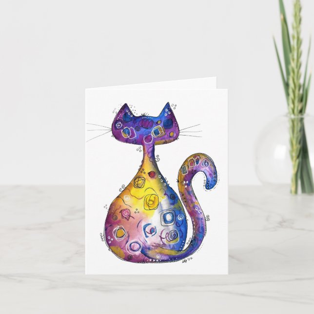 Niedliche Whimsikfarbige Katze Karte (Vorderseite)