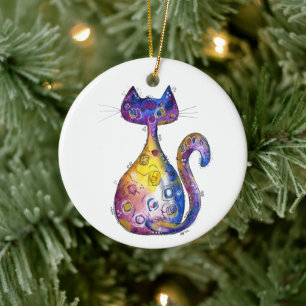 Niedliche Whimsikfarbige Katze Keramik Ornament
