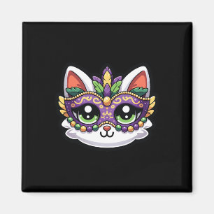Niedliche Whimsikkatze im festlichen Mardi Gras Ma Magnet