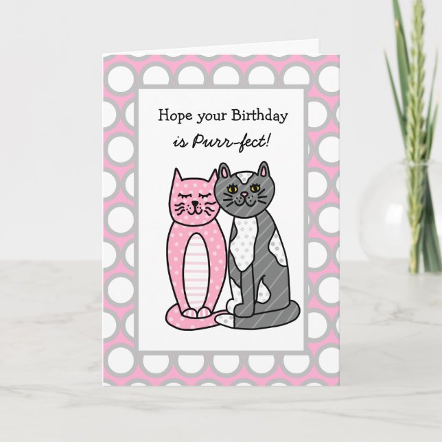 Niedliche Whimsikkunst Katzen Geburtstag Karte (Vorderseite)