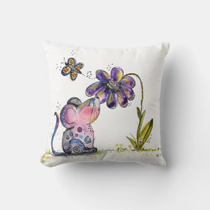 Niedliche Whimsikmouse und Blume Kissen
