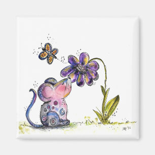 Niedliche Whimsikmouse und Blume Magnet