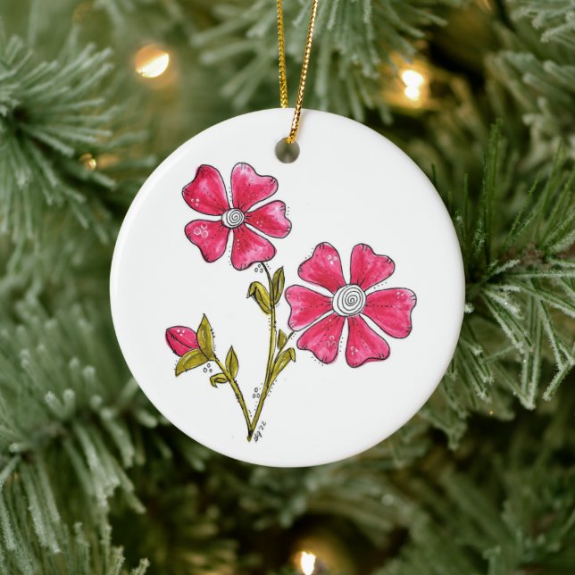 Niedliche Whimsikrosa Blume Keramik Ornament (Baum)