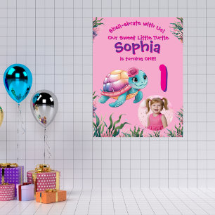 Niedliche Whimsikschildkröte Geburtstag Willkommen Poster