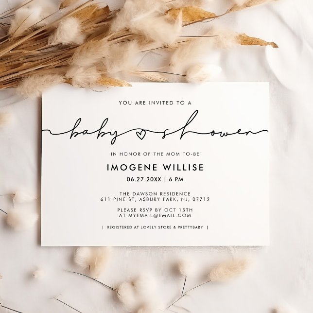 Niedliche Whimsikskripte Babydusche Einladung (Von Creator hochgeladen)