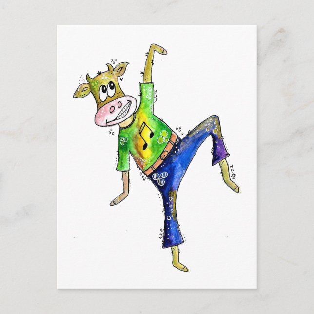 Niedliche Whimsiktanzende Kuh Postkarte (Vorderseite)