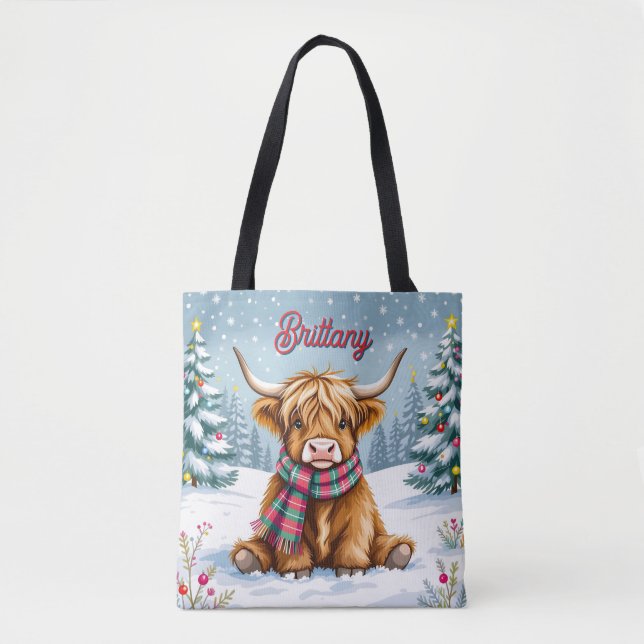 Niedliche Whimsisches Hochland Kuh Weihnachten Per Tasche (Vorderseite)