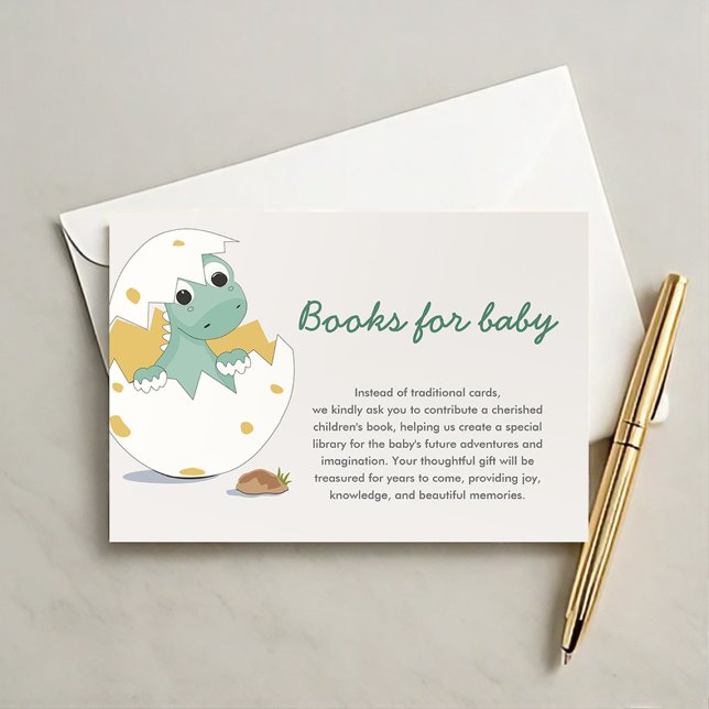 Niedliche whimsisical Green Baby Dino Buchanfrage Begleitkarte (Von Creator hochgeladen)