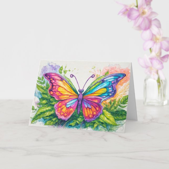 Niedliche Whimsistische Abstrakte Schmetterlingsku Karte (Orchidee)
