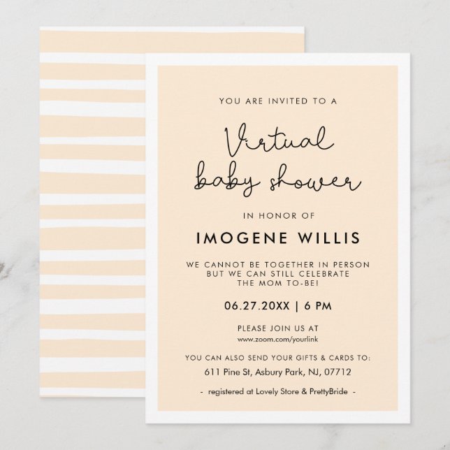Niedliche whimsistische Typografie Virtual Baby Du Einladung (Vorne/Hinten)