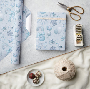 Niedliche Whimsy Baby Dusche Blue Wrapping Paper R Geschenkpapier