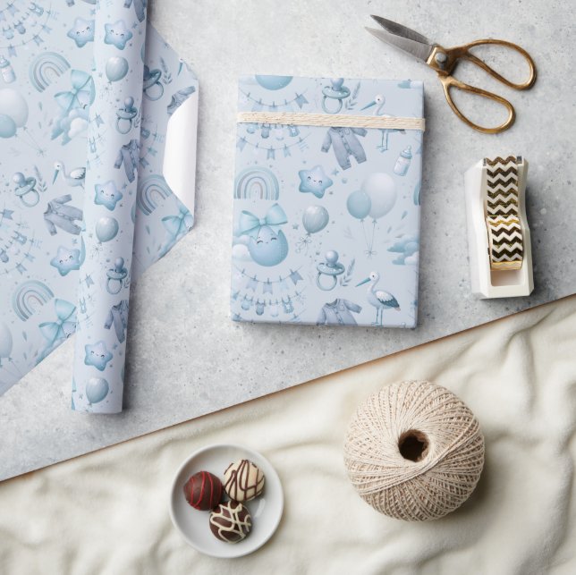 Niedliche Whimsy Baby Dusche Blue Wrapping Paper R Geschenkpapier (Kunsthandwerk)