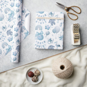 Niedliche Whimsy Baby Dusche Blue Wrapping Paper R Geschenkpapier